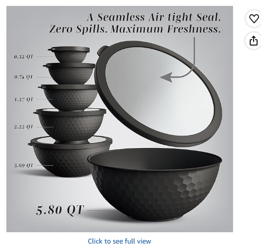 COOK WITH COLOR Mixing Bowls with Lids - 12 Piece Plastic Nesting Bowls Set includes 6 Prep Bowls and 6 Lids, Microwave Safe Mixing Bowl Set, Black Embossed