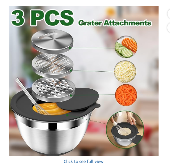 DUTZUN Mixing Bowls with Lids Set - 16pcs Stainless Steel Mixing Bowl Set with Colander, 3 Grater Attachments, Non-Slip Bottom, Metal Nesting Bowls with Strainer for Mixing & Serving - Black