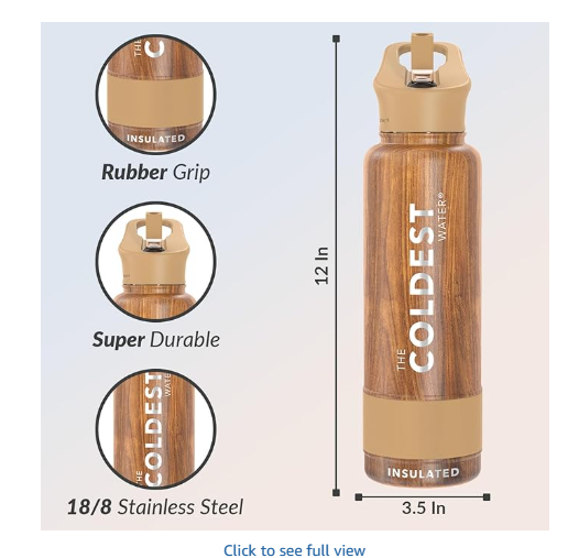 Coldest Insulated Water Bottle with Straw Lid - Stainless Steel Metal Insulated Bottle for Men & Women (Executive Wood, 40 oz)