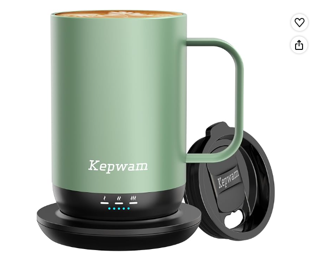 Kepwam Self-Heating Coffee Mug T1, 16oz - App-Controlled Smart Coffee Warmer with Advanced Temperature Control (Sage Green)