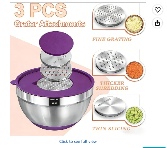 Umite Chef 26PCS Colorful Mixing Bowl Set with Lid, Grater Attachment, Non-Slip Bottom and Kitchen Gadget Set, Sizes 7, 4, 2.5, 2.0, 1.5, 1QT