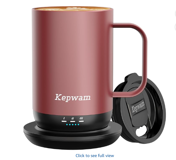 Kepwam Self-Heating Coffee Mug T1, 16oz - App-Controlled Smart Coffee Warmer with Advanced Temperature Control (Mauve)