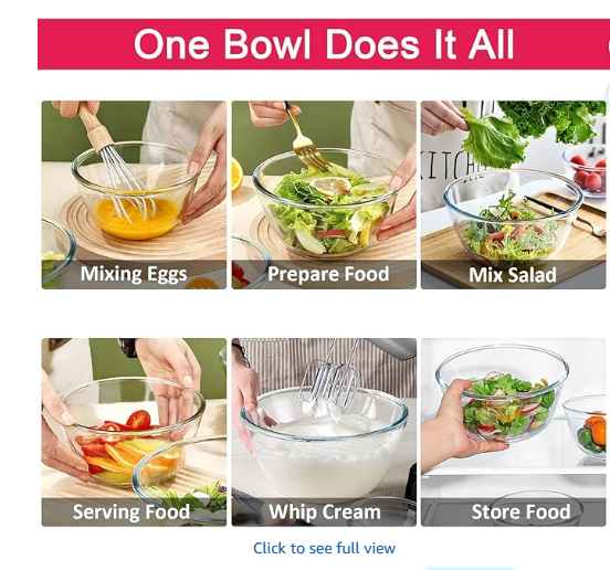 KOMUEE 4 Pack Glass Mixing Bowls Set with Lids (4.8QT, 2.9QT, 1.7QT, 0.8QT), Glass Nesting Bowls for Kitchen, Baking, Cooking and Serving, Oven, Dishwasher, Freezer, and Microwave Safe, Red