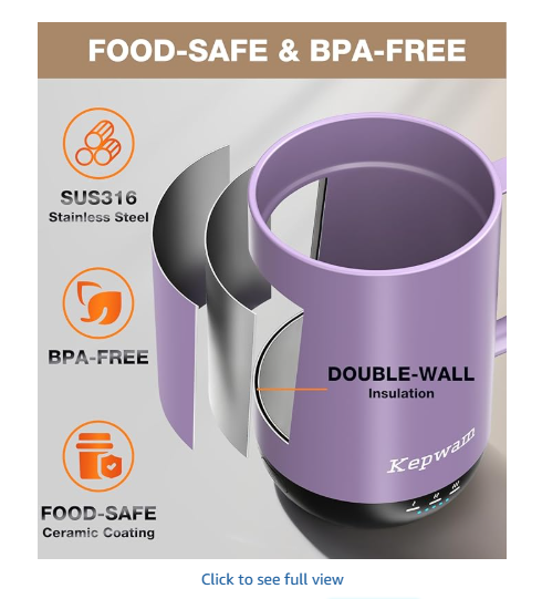 Kepwam Self-Heating Coffee Mug T1, 16oz - App-Controlled Smart Coffee Warmer with Advanced Temperature Control (Lilac Violet)