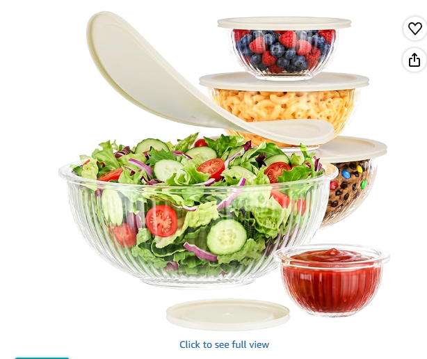 Jelife Glass Mixing Bowls with Lids Set - 5 Packs, Borosilicate Nesting Glass Bowls (3.7-2.1-1-0.5-0.2QT) for Baking, Salad, Meal Prep, Serving, Food Storage, BPA Free & Dishwasher Safe
