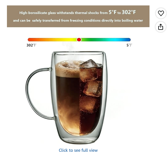 DINGPAI 15 oz Double Walled Glass Coffee Mugs Set of 4, Large Double Wall Insulated Borosilicate Glass Cups with Handle and Spoon for Latte, Cappuccino, Espresso, Americano