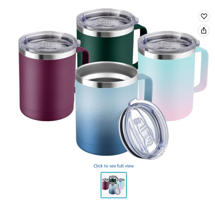 MEWAY 12oz Coffee Mug With Handle 4 Pack, Stainless Steel Insulated Travel Tumblers With Sliding Lid, Double Wall Vacuum Camping Cup for Hot & Cold Drinks Tea (Forest Green & Plum, Set of 4)
