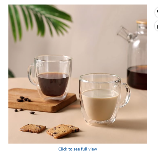 CNGLASS Glass Coffee Mugs 12oz, Double Walled Insulated Cappuccino Mug with Handle, Clear Espresso Cups for Latte Tea Hot and Cold Beverages, Set of 4