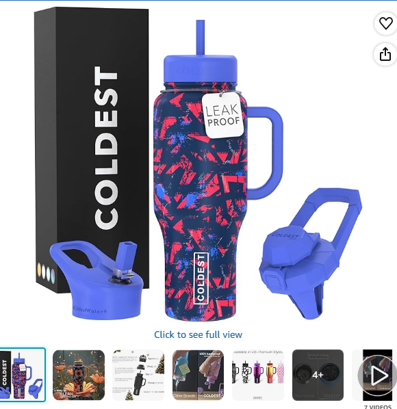 Coldest Tumbler with Handle and Straw, 100% Leak Proof Insulated Tumbler with Lid and Straw (3 Lids), Stainless Steel Tumblers for Women & Men, Cup Holder Friendly Base, 36 oz (Graffiti Blue)