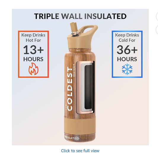 Coldest Insulated Water Bottle with Straw Lid - Stainless Steel Metal Insulated Bottle for Men & Women (Executive Wood, 40 oz)