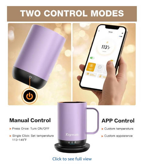 Kepwam Self-Heating Coffee Mug T1, 16oz - App-Controlled Smart Coffee Warmer with Advanced Temperature Control (Lilac Violet)