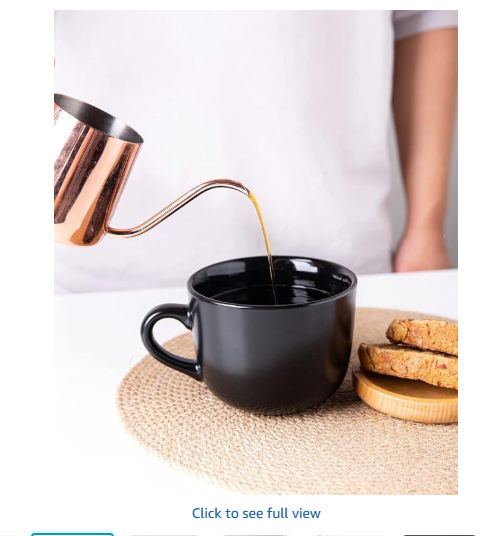 AmorArc 24 oz Soup Mugs with Handles, Jumbo Ceramic Bowls Mugs Set of 4 for Coffee Cereal Cappuccino Snacks, Microwave & Dishwasher Safe Soup Cups for Meal – Black