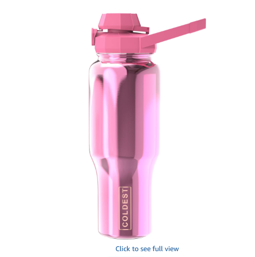 Coldest Sports Water Bottle - 3 in 1 Lids (Chug, Straw, Handle) - Insulated Stainless Steel Tumbler with Handle - Vacuum Water Flask Cup, Valentines Gifts for Him Her (36 oz, Pink Reflections)