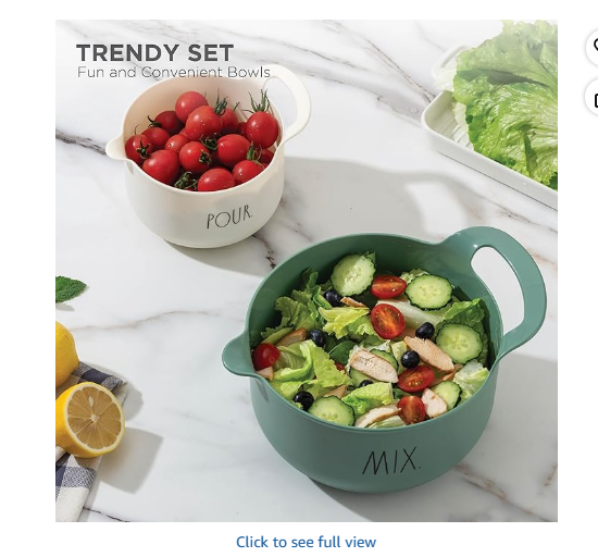 Rae Dunn Non-Slip Mixing Bowls - 4 Piece Nesting Plastic Mixing Bowl Set with Pour Spouts and Handles, Measurement Markings (Sage)