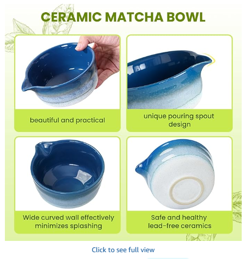 Matcha Whisk Set, Ceramic Matcha Kit Desert Style, Matcha Whisk and Bowl, Bamboo Scoop and Rest, Sifter and Tea Towel, 7 Pcs Gifts for Matcha Lover (Blue)