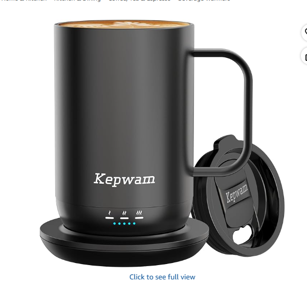Kepwam Self-Heating Coffee Mug T1, 16oz - App-Controlled Smart Coffee Warmer with Advanced Temperature Control (Black)