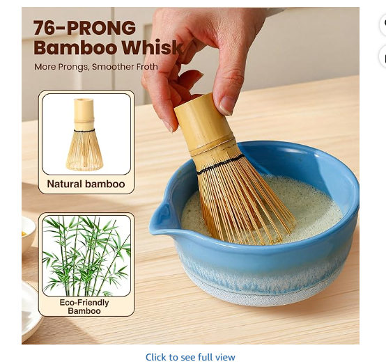 Matcha Whisk Set, Ceramic Matcha Kit Desert Style, Matcha Whisk and Bowl, Bamboo Scoop and Rest, Sifter and Tea Towel, 7 Pcs Gifts for Matcha Lover (Light Blue)