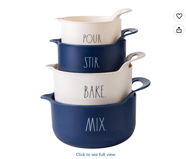 Rae Dunn Non-Slip Mixing Bowls - 4 Piece Nesting Plastic Mixing Bowl Set with Pour Spouts and Handles, Measurement Markings (Cream)