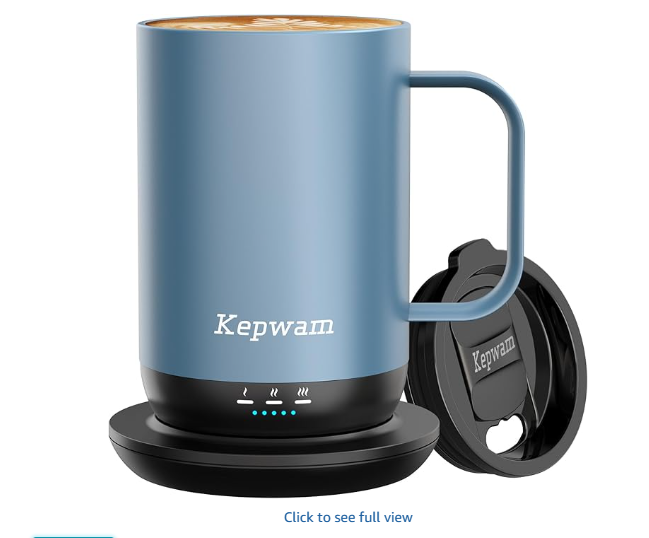 Kepwam Self-Heating Coffee Mug T1, 16oz - App-Controlled Smart Coffee Warmer with Advanced Temperature Control (Blue)