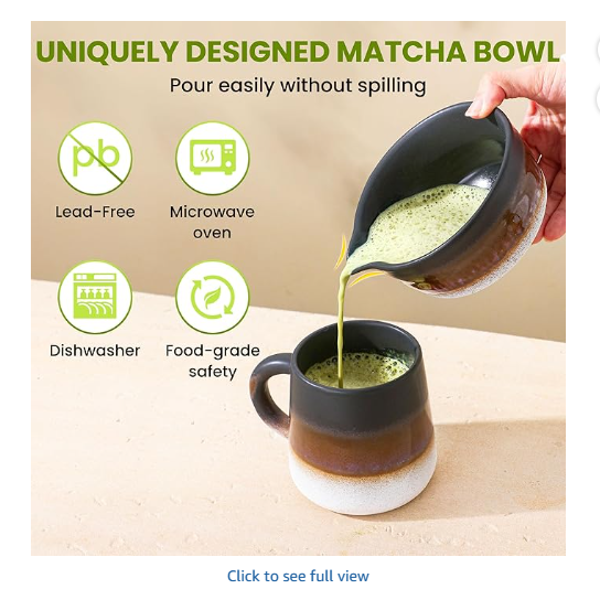 Matcha Whisk Set, Ceramic Matcha Kit Desert Style, Matcha Whisk and Bowl, Bamboo Scoop and Rest, Sifter and Tea Towel, 7 Pcs Gifts for Matcha Lover (Matte Black)