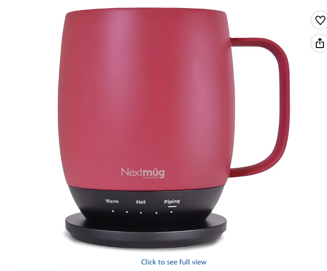 Nextmug Temperature-Controlled Self-Heating Coffee Mug, 14oz - Smart Mug with On-Board Control Button (Bubblegum)