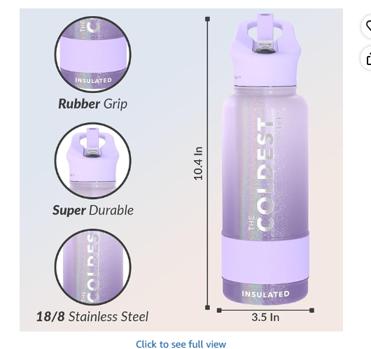 Coldest Insulated Water Bottle with Straw Lid 32oz - Purple Ombré Glitter