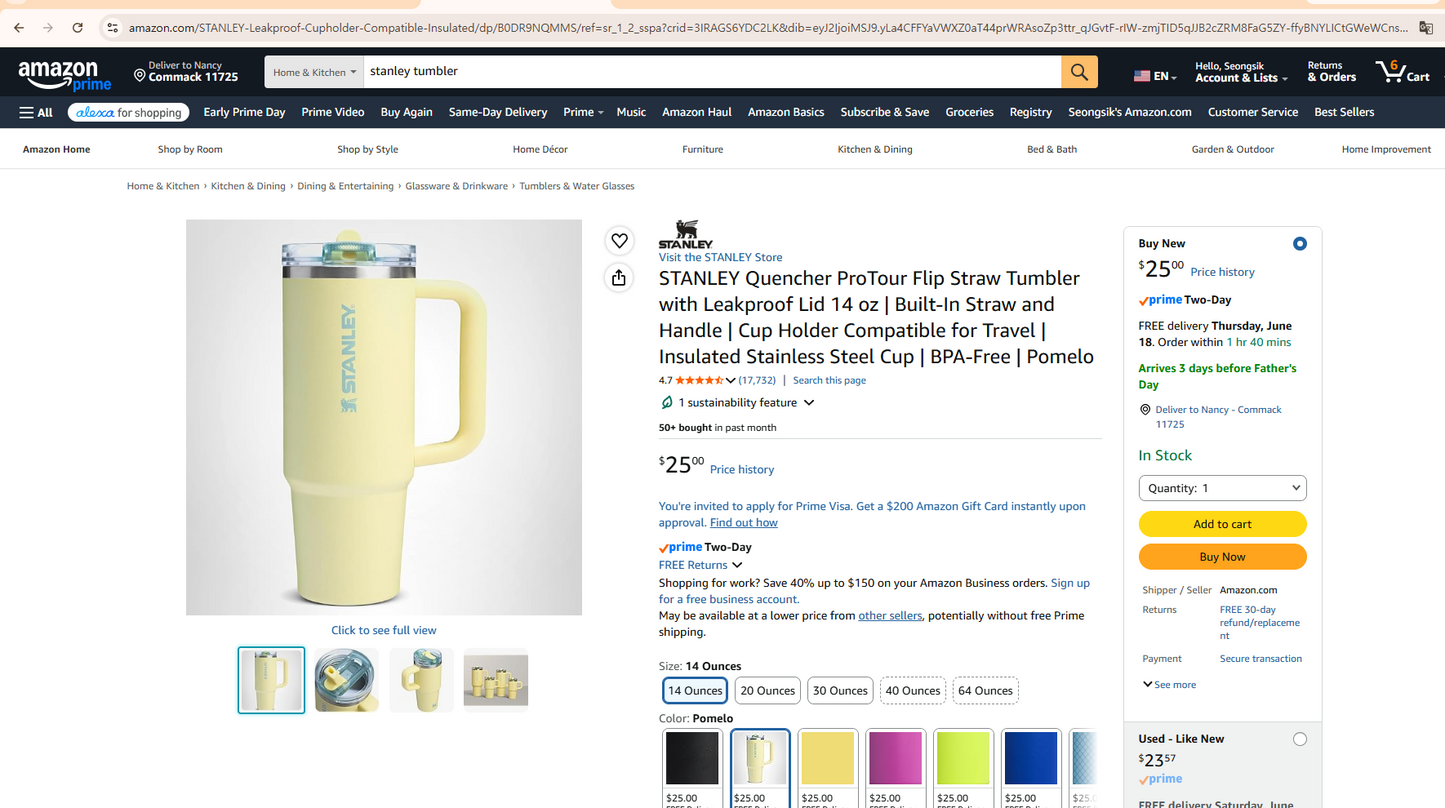 STANLEY Quencher ProTour Flip Straw Tumbler 14oz with Leakproof Lid, Built-In Straw & Handle, Cupholder Compatible (Pomelo)