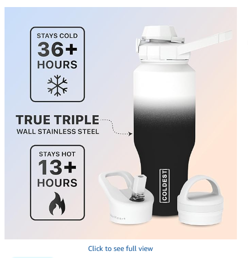 Coldest Sports Water Bottle - 3 in 1 Lids (Chug, Straw, Handle) - Insulated Stainless Steel Tumbler with Handle - Vacuum Water Flask Cup, Valentines Gifts for Him Her (36 oz, Hyperspace)