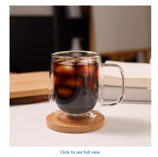 CNGLASS Large Double Wall Glass Coffee Mug 15.2oz, Clear Insulated Glass Espresso Cup with Handle, Set of 4