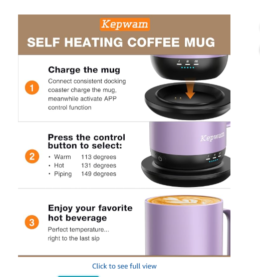 Kepwam Self-Heating Coffee Mug T1, 16oz - App-Controlled Smart Coffee Warmer with Advanced Temperature Control (Lilac Violet)