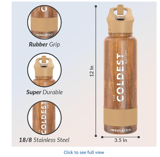 Coldest Insulated Water Bottle with Straw Lid - Stainless Steel Metal Insulated Bottle for Men & Women (Executive Wood, 40 oz)