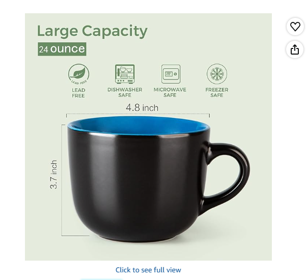 AmorArc 24 oz Soup Mugs with Handles, Jumbo Ceramic Bowls Mugs Set of 4 for Coffee Cereal Cappuccino Snacks, Microwave & Dishwasher Safe Soup Cups for Meal – Multicolor