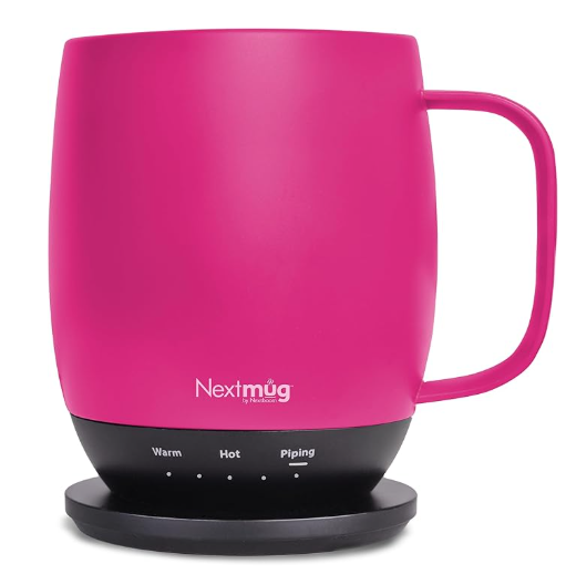 Nextmug Temperature-Controlled Self-Heating Coffee Mug, 14oz - Smart Mug with On-Board Control Button (Magenta)