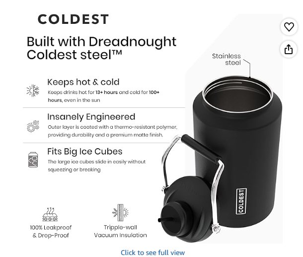 Coldest 128oz Tumbler with Handle & Straw - 100% Leakproof Insulated Tumbler, 3 Lids Included (Blue Mosaic)