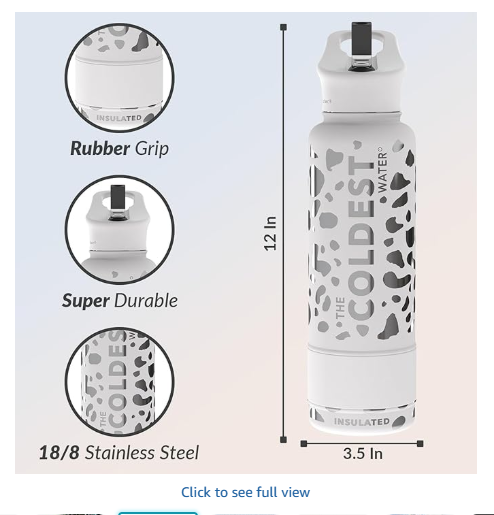 Coldest Insulated Water Bottle with Straw Lid - Stainless Steel Metal Insulated Bottle for Men & Women (Silver Leopard, 40 oz)