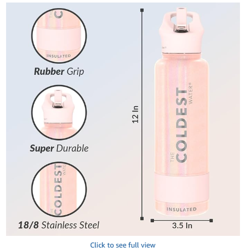 Coldest Insulated Water Bottle with Straw Lid - Stainless Steel Metal Insulated Bottle for Men & Women (Forever Pink Glitter, 40 oz)