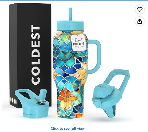 Coldest Tumbler with Handle and Straw - 100% Leak Proof Insulated Tumbler with Lid and Straw (3 Lids) - Stainless Steel Tumblers for Women & Men - Cup Holder Friendly, 36 oz (Morrocan Vibes)