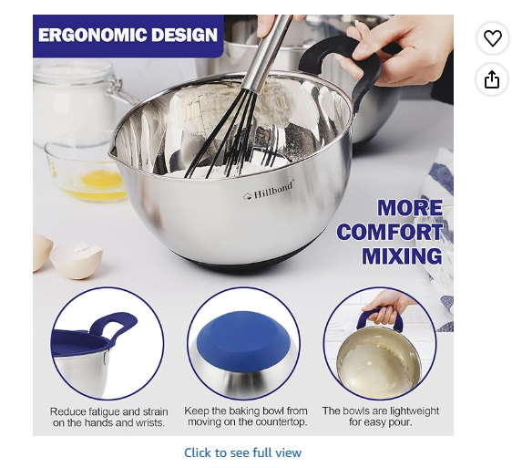 Hillbond Mixing Bowls with BPA Free Airtight Lids Stainless Steel Nesting Bowls with Pour Spout, Silicone Handle Non-Slip Bottoms for Baking, Dishwasher Safe Metal Bowls, 1.5, 3, 5 QT (Blue)