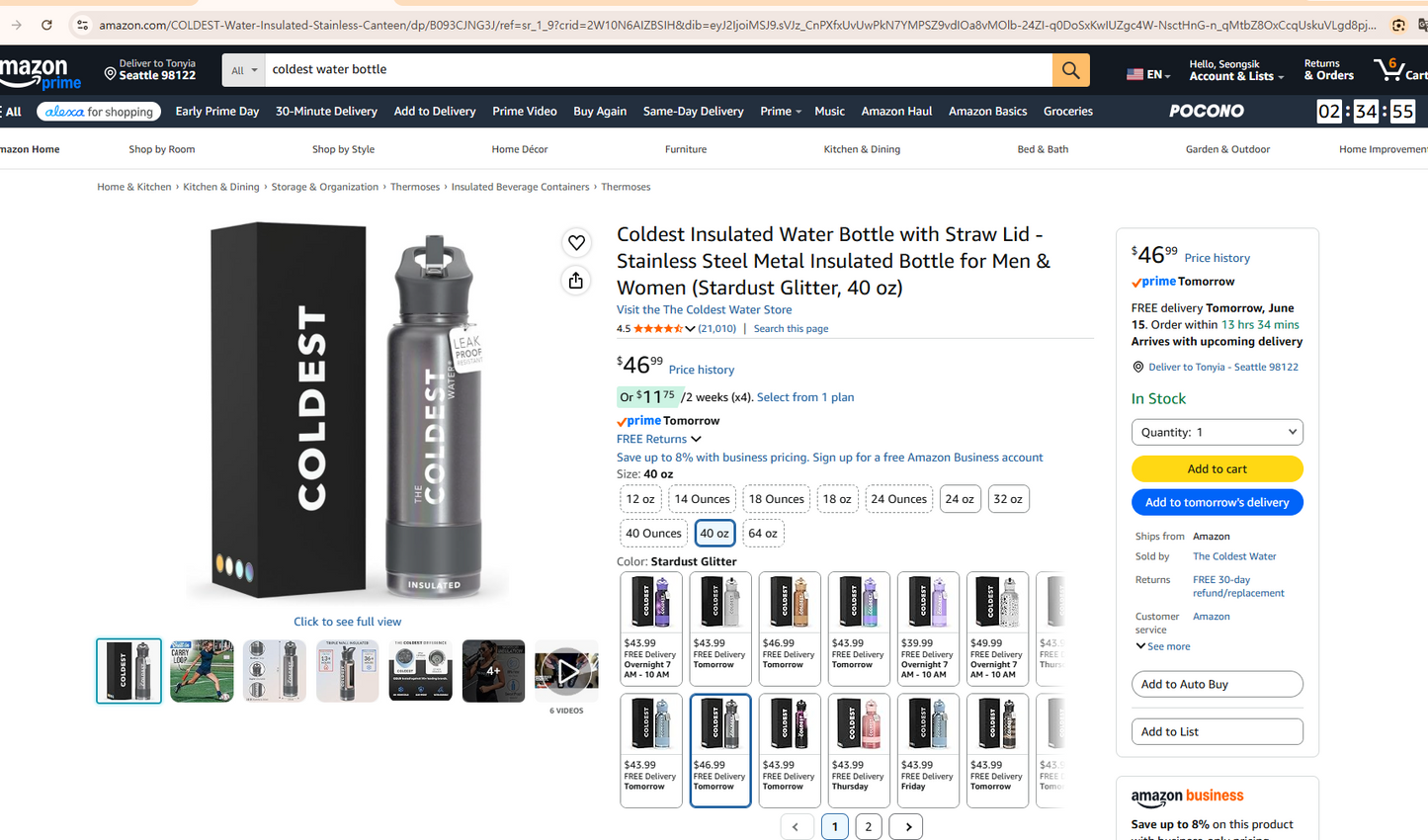Coldest Insulated Water Bottle with Straw Lid - Stainless Steel Metal Insulated Bottle for Men & Women (Stardust Glitter, 40 oz)