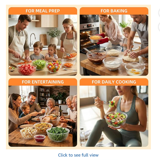 Jelife Glass Mixing Bowls with Lids Set - 5 Packs, Borosilicate Nesting Glass Bowls (3.7-2.1-1-0.5-0.2QT) for Baking, Salad, Meal Prep, Serving, Food Storage, BPA Free & Dishwasher Safe