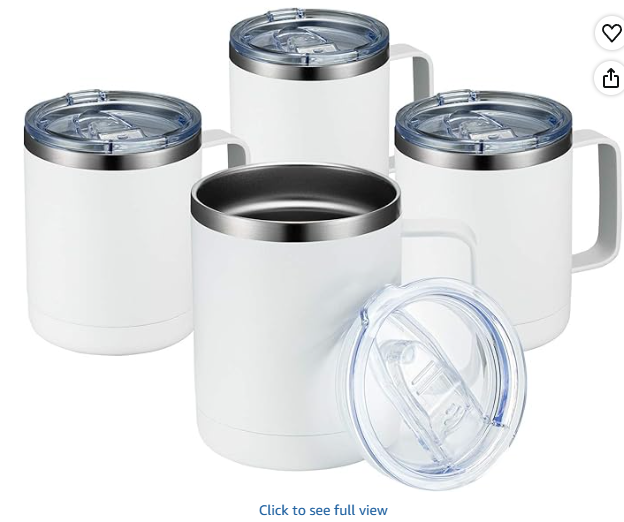 MEWAY 12oz Coffee Mug With Handle 4 Pack, Stainless Steel Insulated Travel Tumblers With Sliding Lid, Double Wall Vacuum Camping Cup for Hot & Cold Drinks Tea (White, Set of 4)
