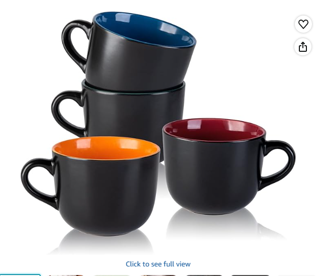 AmorArc 24 oz Soup Mugs with Handles, Jumbo Ceramic Bowls Mugs Set of 4 for Coffee Cereal Cappuccino Snacks, Microwave & Dishwasher Safe Soup Cups for Meal – Multicolor