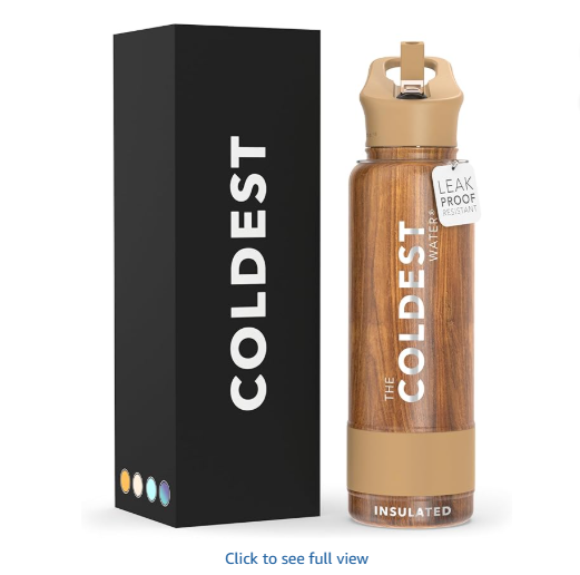 Coldest Insulated Water Bottle with Straw Lid - Stainless Steel Metal Insulated Bottle for Men & Women (Executive Wood, 40 oz)