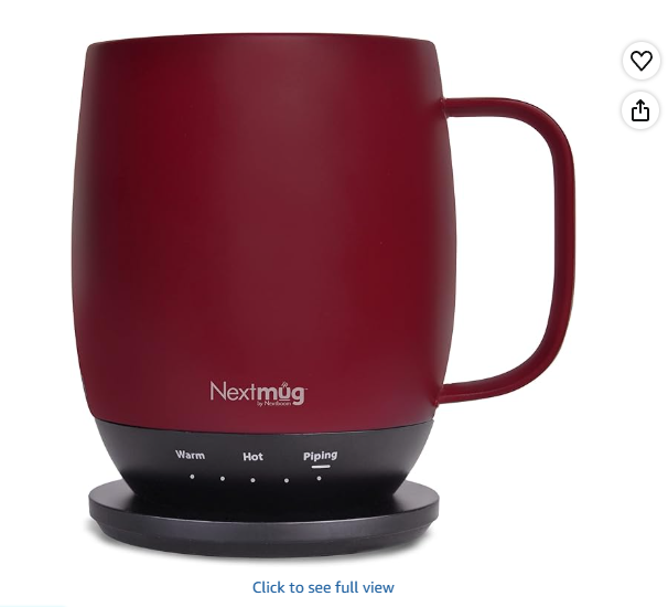 Nextmug Temperature-Controlled Self-Heating Coffee Mug, 14oz - Smart Mug with On-Board Control Button (Merlot)