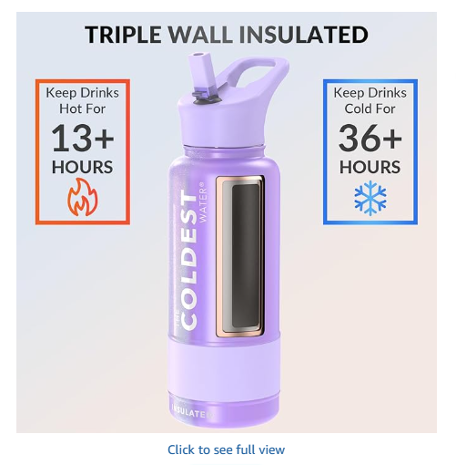 Coldest Insulated Water Bottle with Straw Lid - Stainless Steel Metal Insulated Bottle for Men & Women (Saturn's Moon Purple Glitter, 40 oz)
