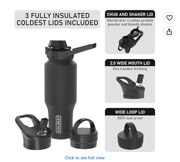 Coldest Sports Water Bottle - 3 in 1 Lids (Chug, Straw, Handle) - Insulated Stainless Steel Tumbler with Handle - Vacuum Water Flask Cup, Valentines Gifts for Him Her (36 oz, Hyperspace)