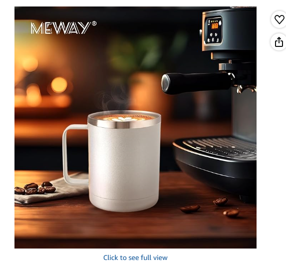 MEWAY 12oz Coffee Mug With Handle 4 Pack, Stainless Steel Insulated Travel Tumblers With Sliding Lid, Double Wall Vacuum Camping Cup for Hot & Cold Drinks Tea (White, Set of 4)