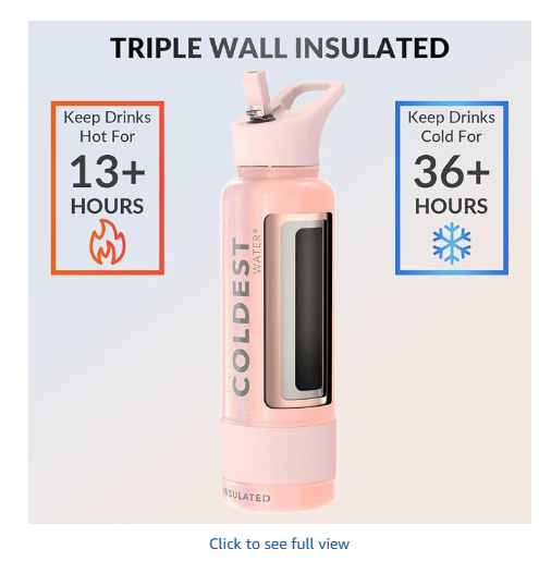 Coldest Insulated Water Bottle with Straw Lid - Stainless Steel Metal Insulated Bottle for Men & Women (Forever Pink Glitter, 40 oz)