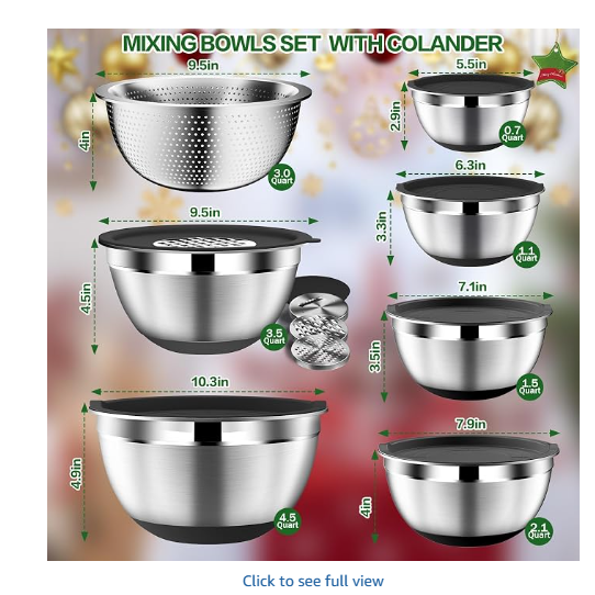 DUTZUN Mixing Bowls with Lids Set - 16pcs Stainless Steel Mixing Bowl Set with Colander, 3 Grater Attachments, Non-Slip Bottom, Metal Nesting Bowls with Strainer for Mixing & Serving - Black