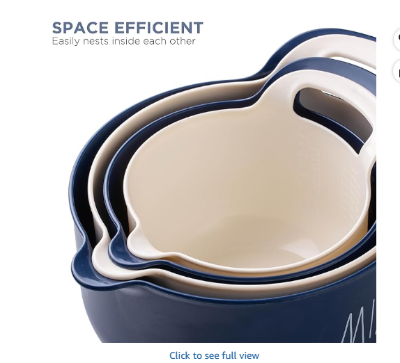 Rae Dunn Non-Slip Mixing Bowls - 4 Piece Nesting Plastic Mixing Bowl Set with Pour Spouts and Handles, Measurement Markings (Cream)